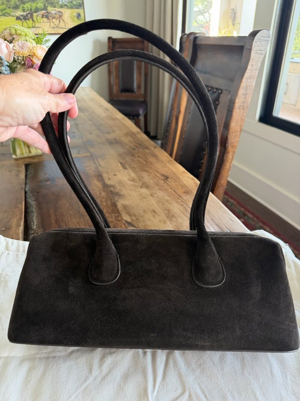 OSOI Boat Wide Suede Mocha Brown Shoulder Bag - Picture 3 of 9